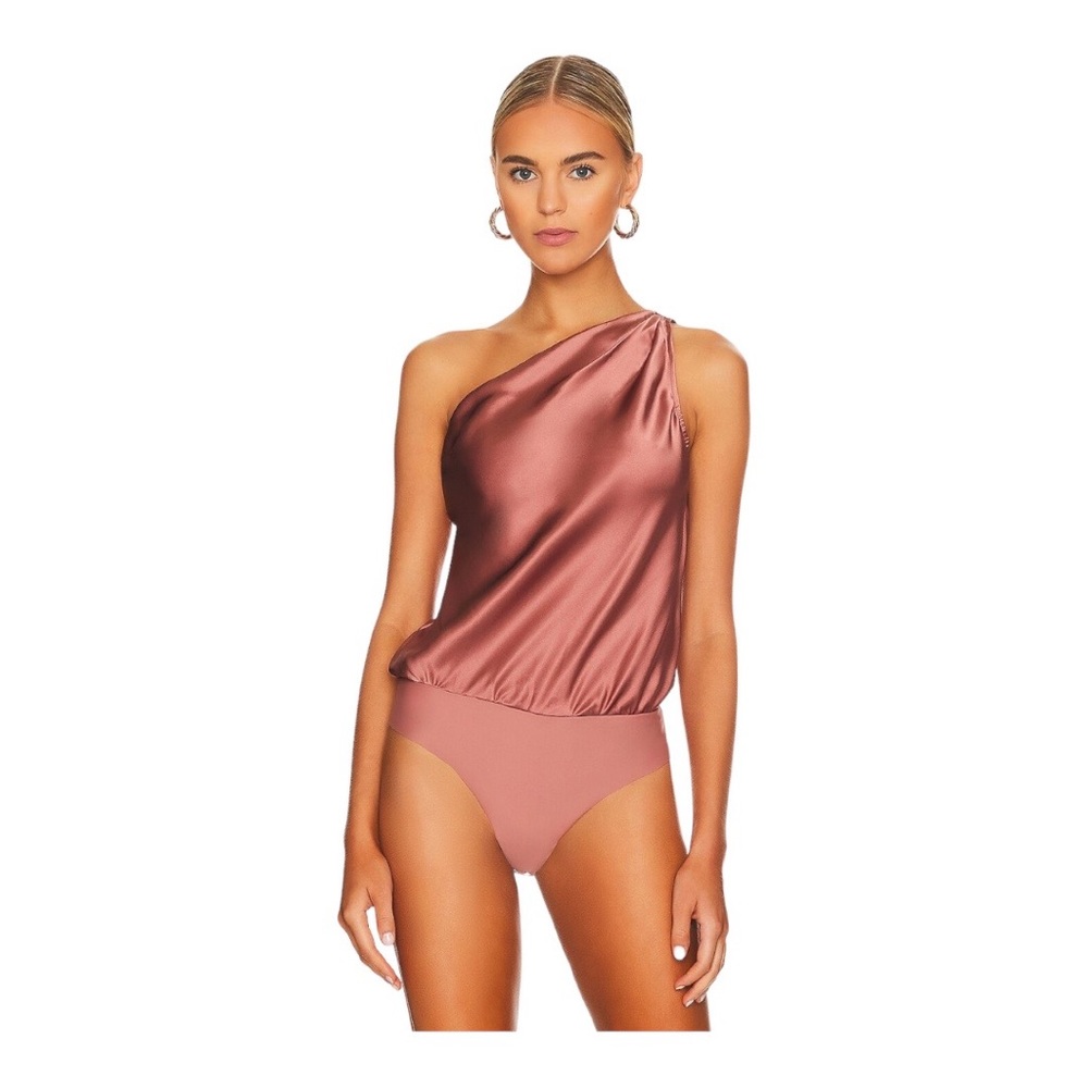 New Cami NYC Darby Bodysuit One Shoulder Silk Stretch Fabric Gusset Snaps